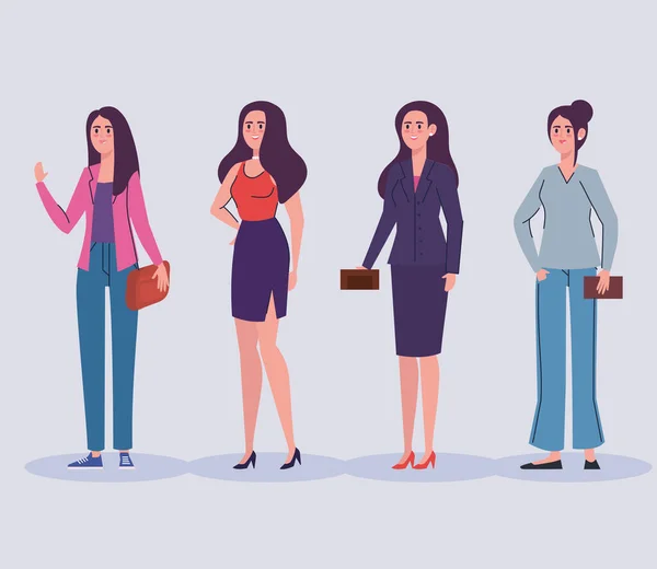 Grupo de mujeres elegantes avatares personajes — Vector de stock