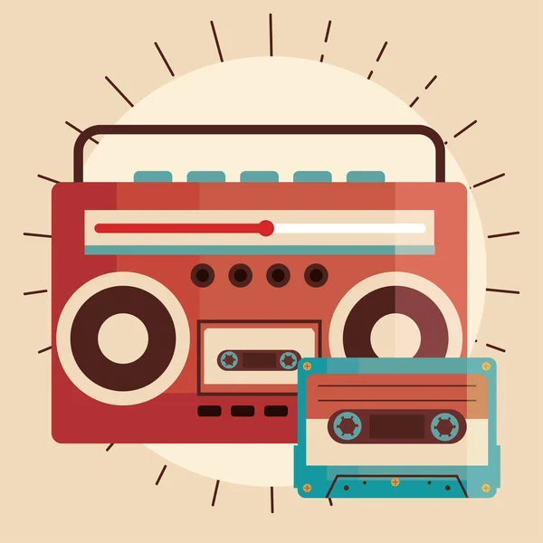 Dispositivo de rádio retro velho com ícone de cassete — Vetor de Stock