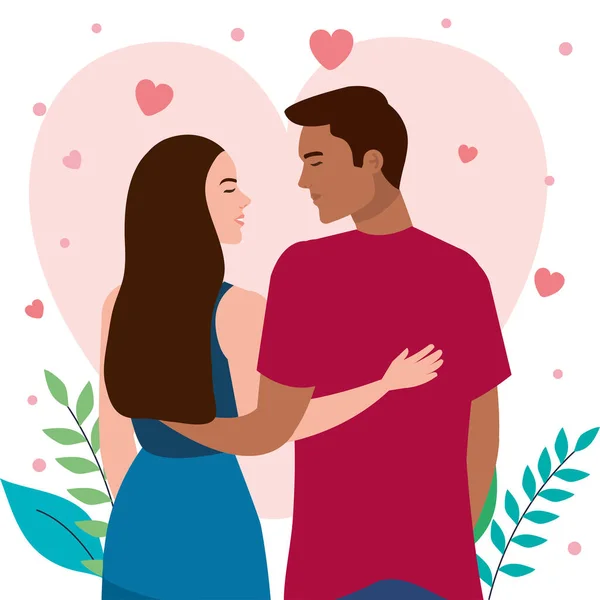 Jovem interracial amantes casal romântico personagens — Vetor de Stock