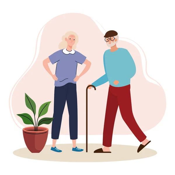 Elderly old couple walking characters — Stock Vector