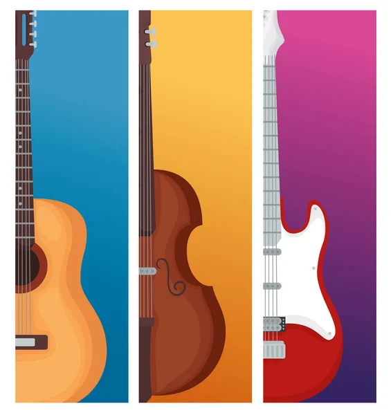 Diseño vectorial de guitarras e instrumentos de violín — Vector de stock