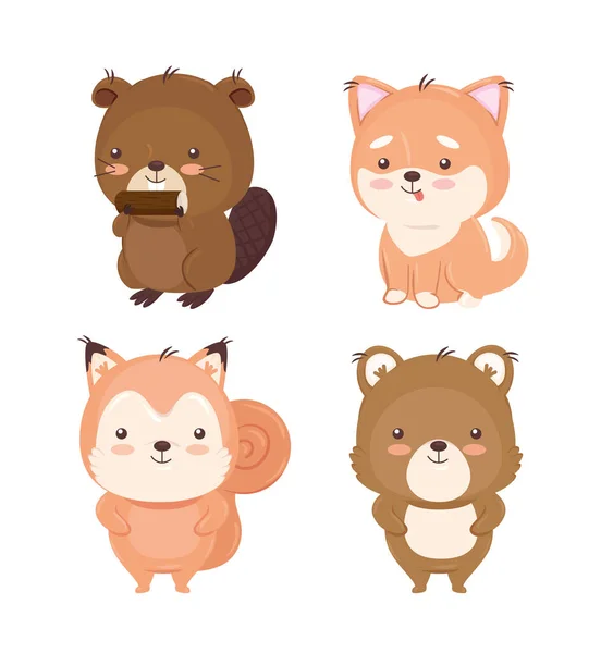 Kawaii dieren cartoons set vector ontwerp — Stockvector