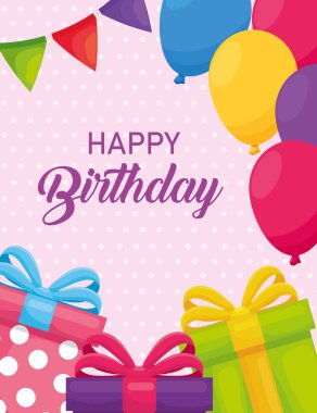 Mutlu yıllar balonlar ve flamalı vektör tasarımı