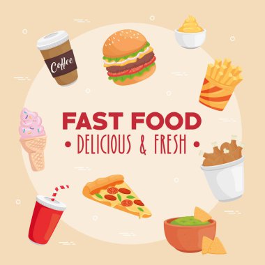 Fast food ikonu grup vektör tasarımı