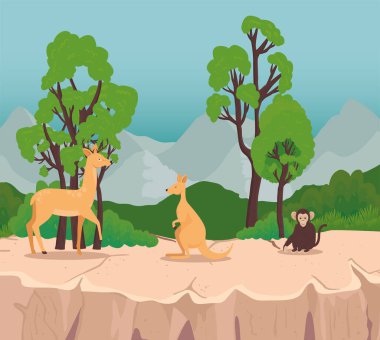 Savana sahnesinde vahşi üç hayvan grubu