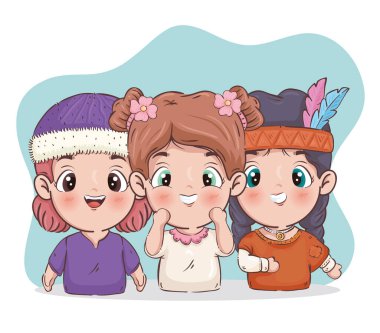 Üç kız karikatür, izole vektör tasarımı