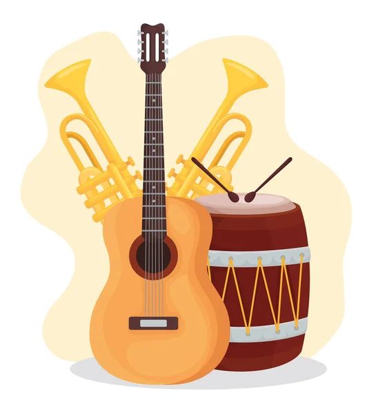 Guitar trumpets and drum instrument icon vector design — Stock Vector