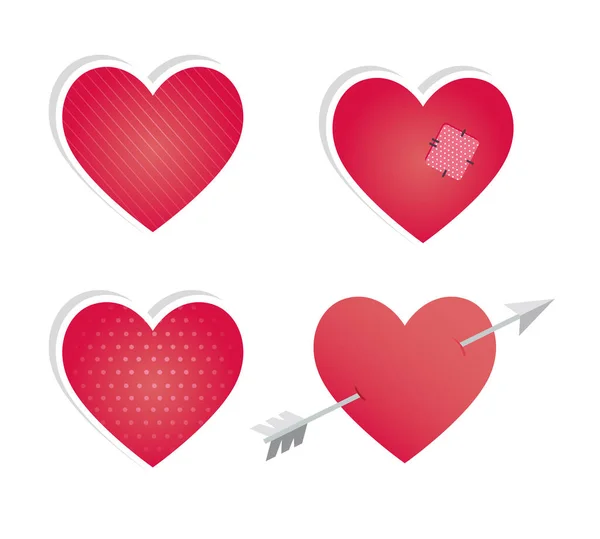 Bündel Valentinstag Herzen und Pfeil — Stockvektor