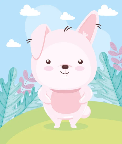 風景ベクトルデザイン上のかわいいウサギの動物漫画 — ストックベクタ