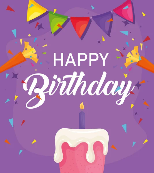 Feliz cumpleaños pastel y banner banner diseño de vectores — Archivo Imágenes Vectoriales