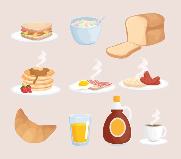 Juego de símbolos de desayuno vector de diseño — Vector de stock