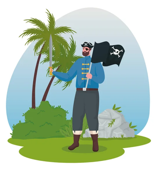 Fairytale pirate cartoon on landscape vector design — Stock Vector