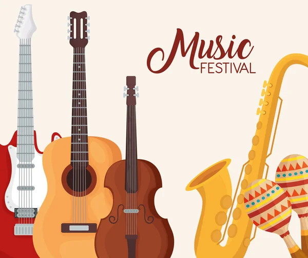 Festival de musique instruments symbole set vectoriel design — Image vectorielle