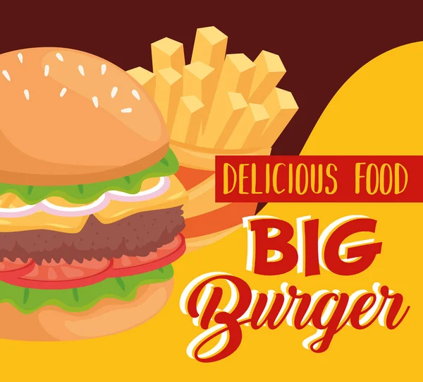 Fast food hamburger en friet vector ontwerp — Stockvector