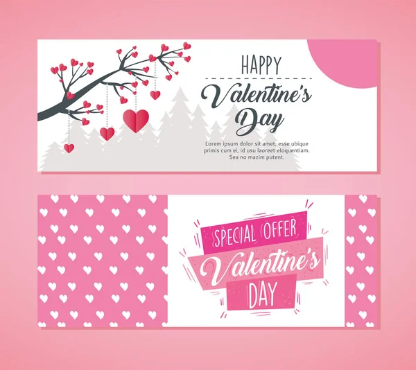Affiche de la Saint-Valentin lettrage avec branche d'arbre et les cœurs — Image vectorielle