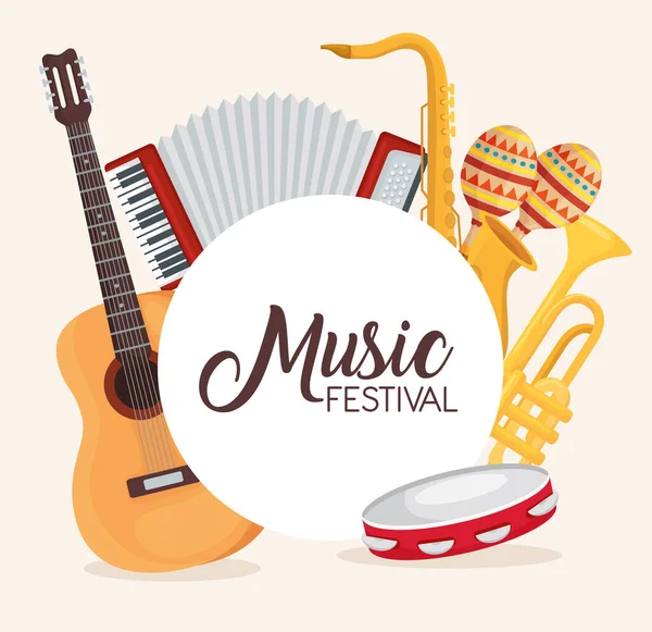 Festival de musique instruments icône set vectoriel design — Image vectorielle
