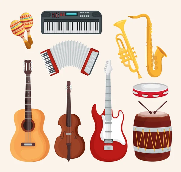 Instrumenty muzyczne symbol zestaw wektor projekt — Wektor stockowy