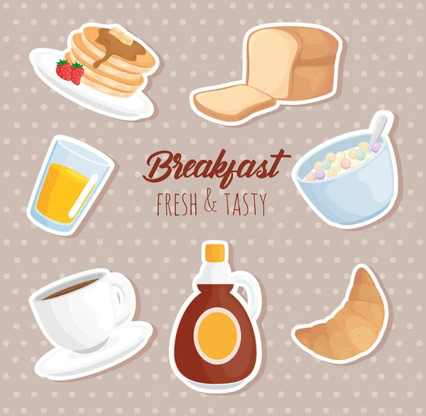 Breakfast stickers icon set vector design — Stock Vector