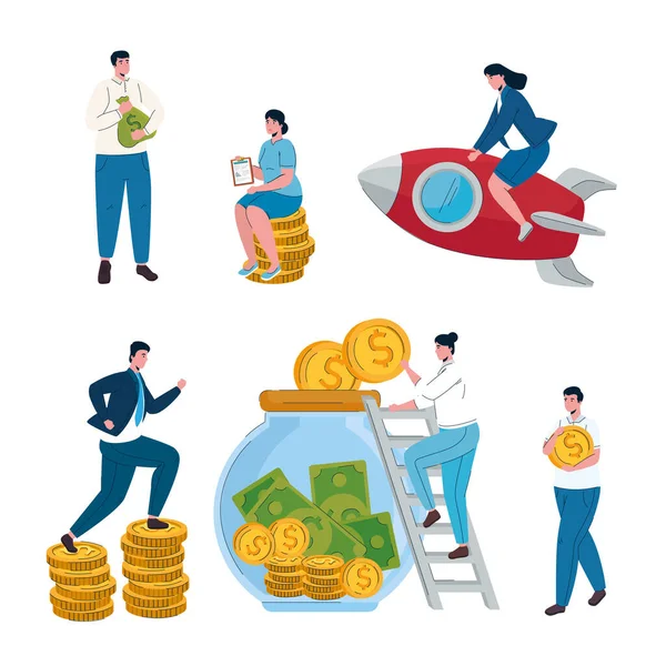 Gens d'affaires et icônes de jeu d'argent — Image vectorielle