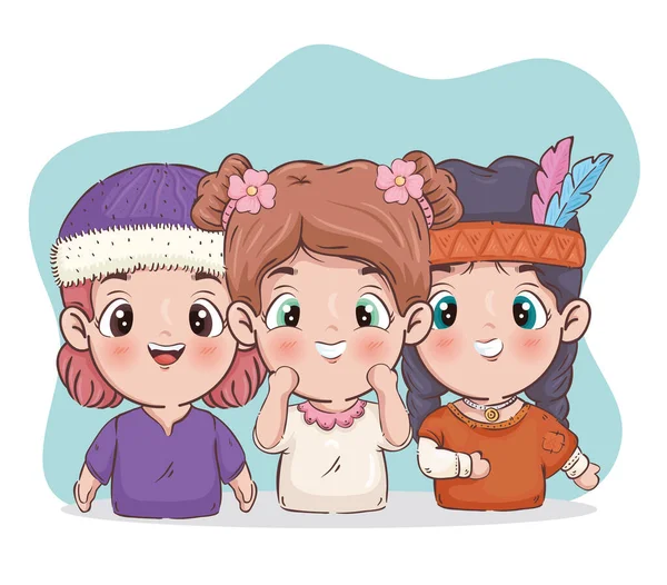 Tre ragazze cartoni animati isolato disegno vettoriale — Vettoriale Stock