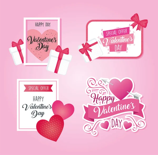 Affiches de la Saint Valentin avec des lettres et des cœurs — Image vectorielle
