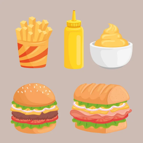 Fast food icon set vector design — Stock Vector