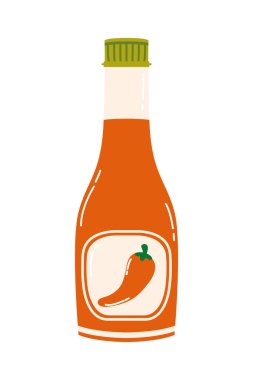 Sıcak kırmızı biber portakal sosu şişe vektör tasarımı