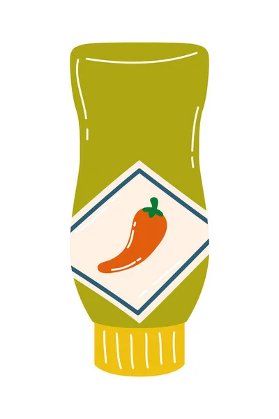 Bouteille de sauce verte au piment fort design vectoriel — Image vectorielle