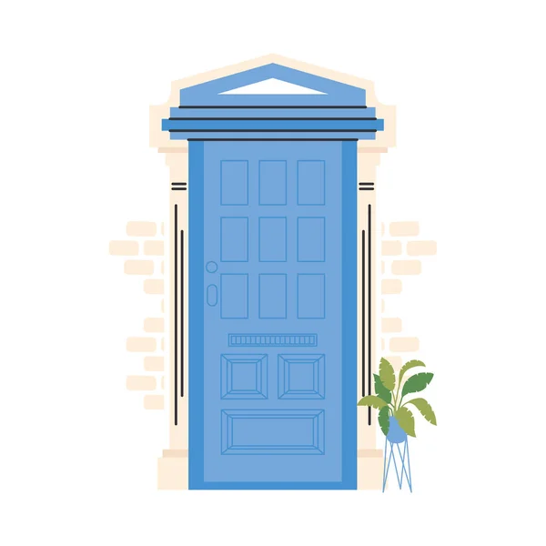 Puerta delantera azul con diseño de vector de planta — Archivo Imágenes Vectoriales