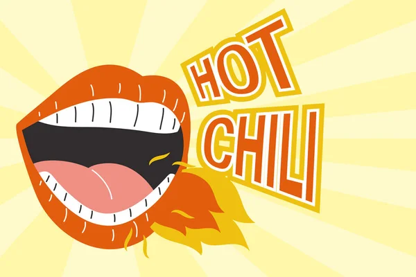 Heißes Chili und Mundkreischen mit Flammenvektor-Design — Stockvektor