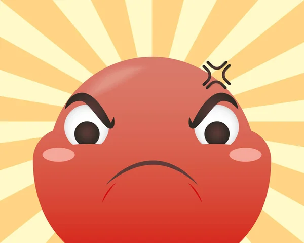 Irritado emoji rosto no fundo listrado vetor design — Vetor de Stock