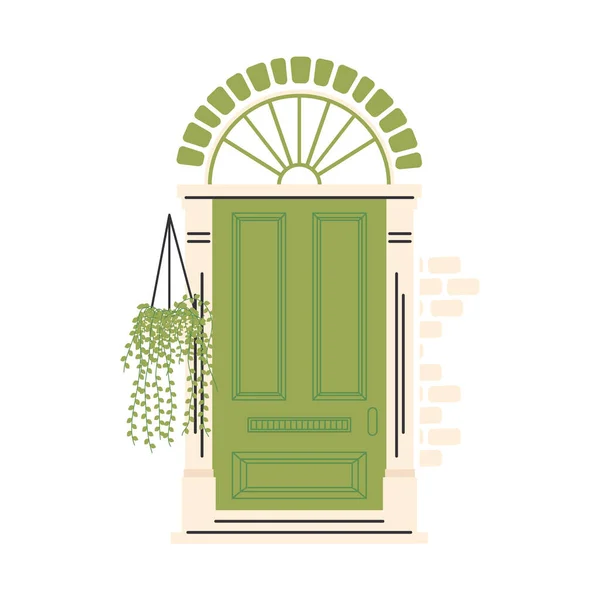 Puerta delantera verde con diseño de vector colgante de planta — Archivo Imágenes Vectoriales