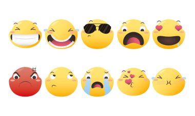 Emojis simge bohça vektör tasarımı ile karşı karşıya