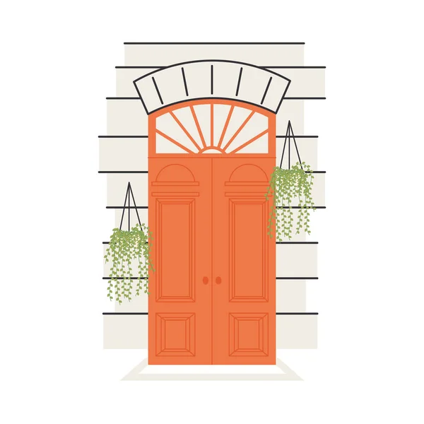 Naranja puerta delantera con plantas diseño vector colgante — Archivo Imágenes Vectoriales