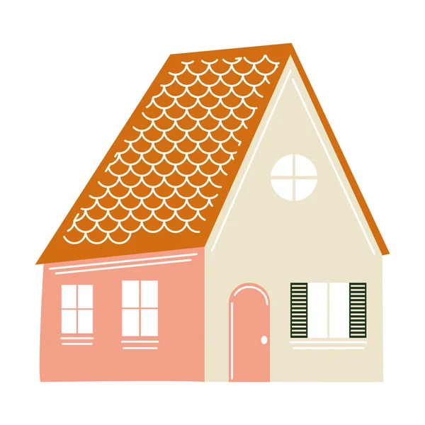 ドアと窓のベクトルデザインのピンクの家 — ストックベクタ