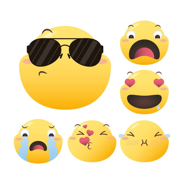 Emojis enfrenta conjunto de design vetorial — Vetor de Stock