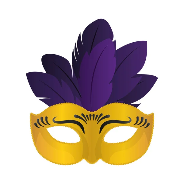 Mardi gras gouden masker met veren vector ontwerp — Stockvector