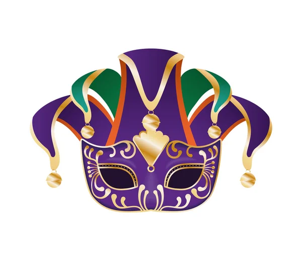 Sombrero arlequín mardi gras con diseño vectorial máscara púrpura — Archivo Imágenes Vectoriales