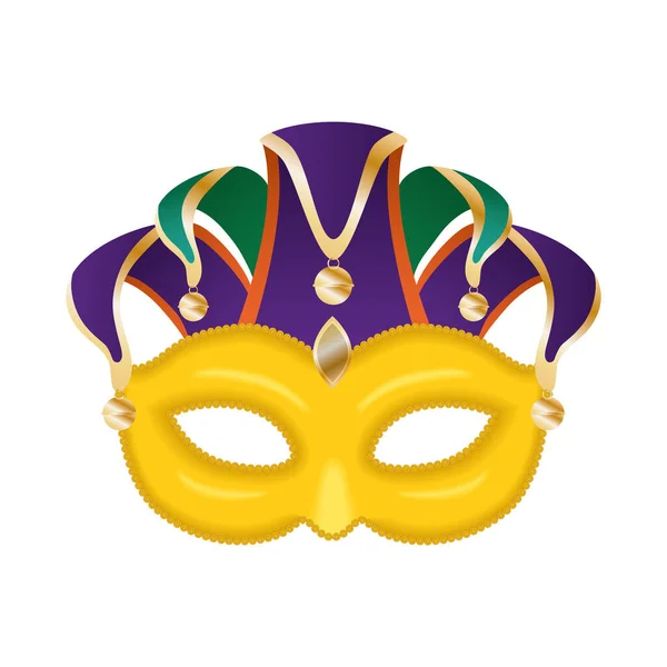 Mardi gras Harlekin Hut mit goldener Maske Vektor-Design — Stockvektor