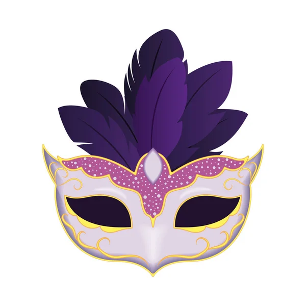 Mardi gras máscara blanca con plumas diseño vectorial — Vector de stock