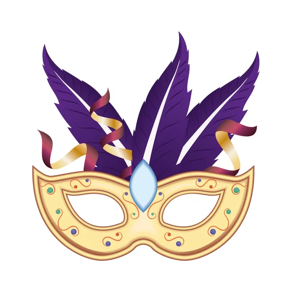 Máscara de Mardi gras con plumas y diseño de vectores confeti — Vector de stock