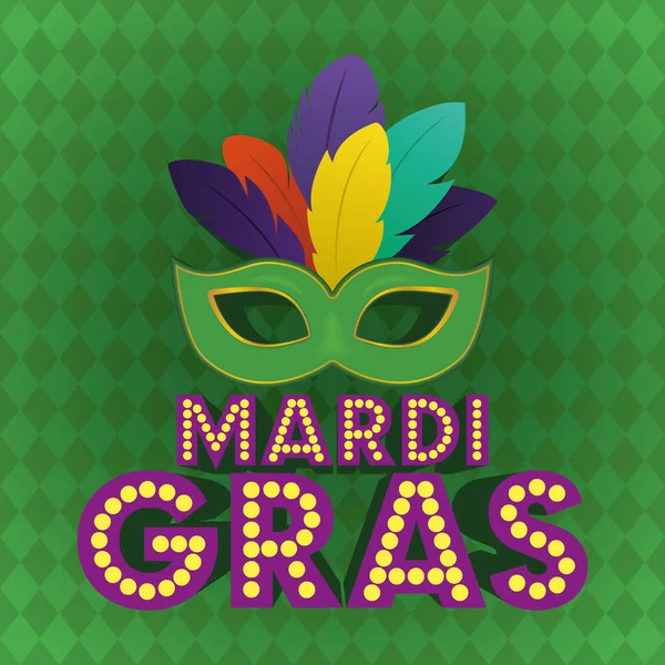 绿色背景矢量设计中的mardi Gras面罩 — 图库矢量图片