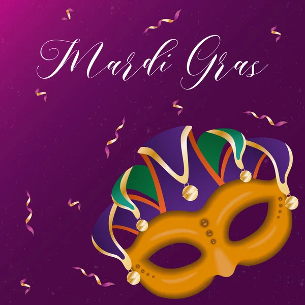 Sombrero arlequín mardi gras con máscara y confeti diseño de vectores — Archivo Imágenes Vectoriales