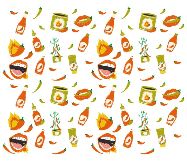 Hot chili paprika szószok ikonok háttér vektor tervezés — Stock Vector