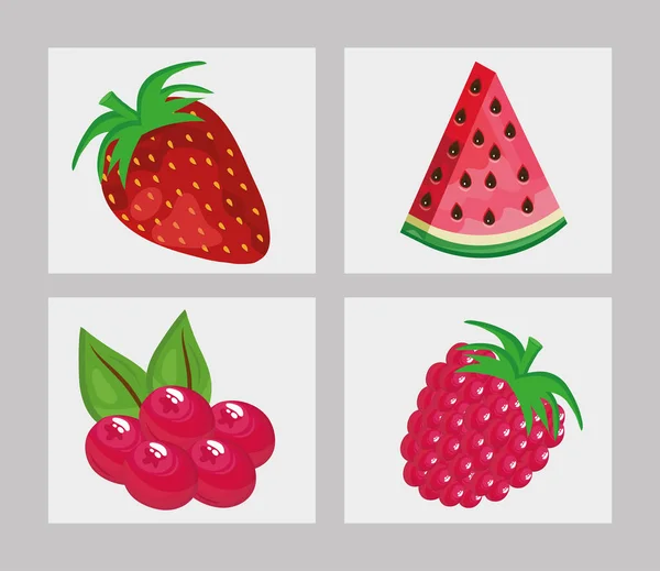 Paquete de cuatro iconos de frutas frescas — Archivo Imágenes Vectoriales