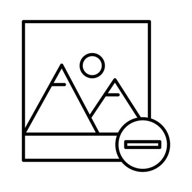 Dağlı ve güneşli resim ve eksi sembol çizgisi simgesi