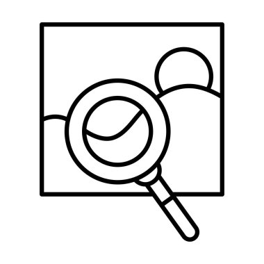 Deniz dalgaları ve güneş deniz manzarasının büyütme cam çizgi simgeleriyle fotoğrafı