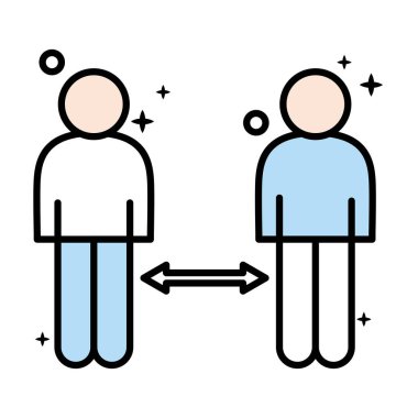 sosyal uzaklık çizgisi ve renk biçimi simgesi olan avatarlar