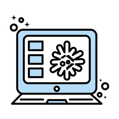 covid19 virüs parçacık hattı ve renk biçimi simgesine sahip dizüstü bilgisayar