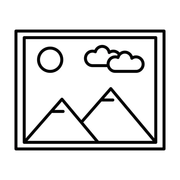 Obrázek s horami a ikonou ve stylu sluneční scény — Stockový vektor